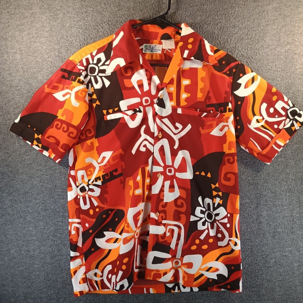 Vintage Nani Kamaaina Hawaiian Shirt Men M Red Floral Flowers Pockets  70s 60s